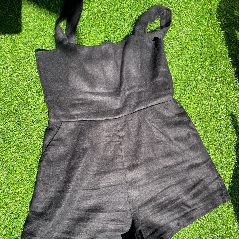 Reformation black linen romper